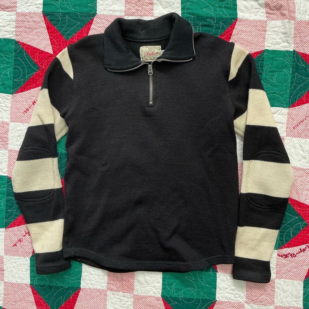 Dehen Men's Black Quarter-Zip Moto Jersey Sweater